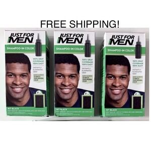 Lot Of 3 Just For Men H-60 JET BLACK Hair color Shampoo In - New In Box